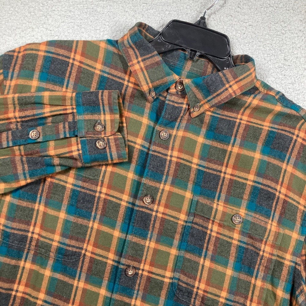 Duluth Trading Co Flannel Shirt Mens XL Orange Green Plaid Relaxed Fit Cotton